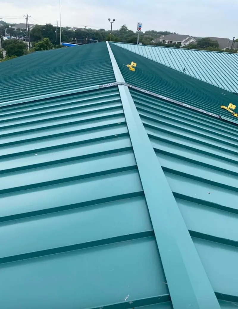 Green commercial metal roof ridge and valley for Metal Roof Repair in Paramus